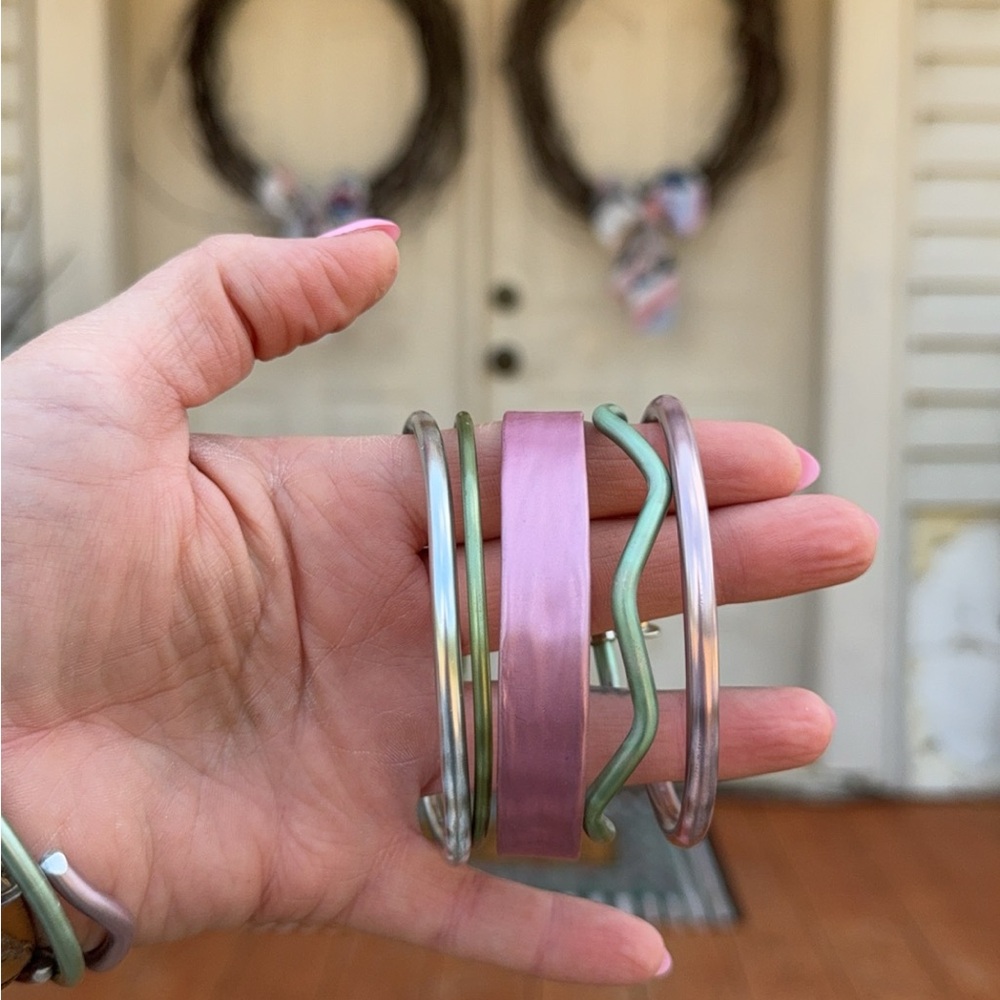Set of Pink and Mint Metal Bangle Bracelets